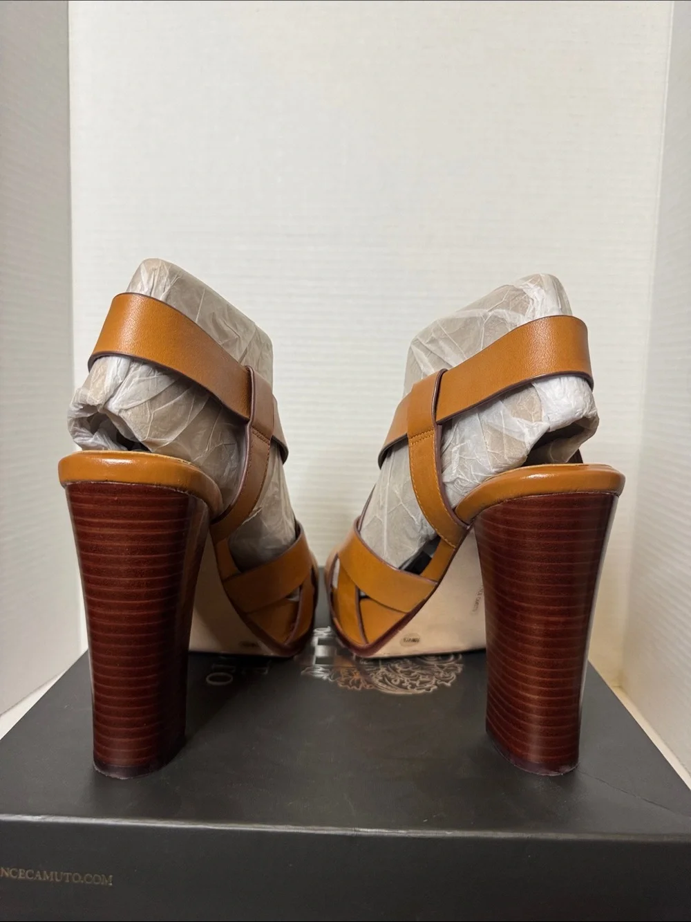 Vince Camuto Walnut Leather Buckle Platform Heels Costanie